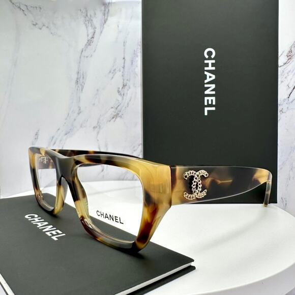New CHANEL Eyeglasses Brown Gold Chain CC Rectangle 52mm Rx-able - Picture 8 of 16